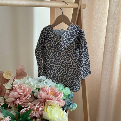 Bluza din muselină cu glugă pentru copii, model Leopard – 100% bumbac